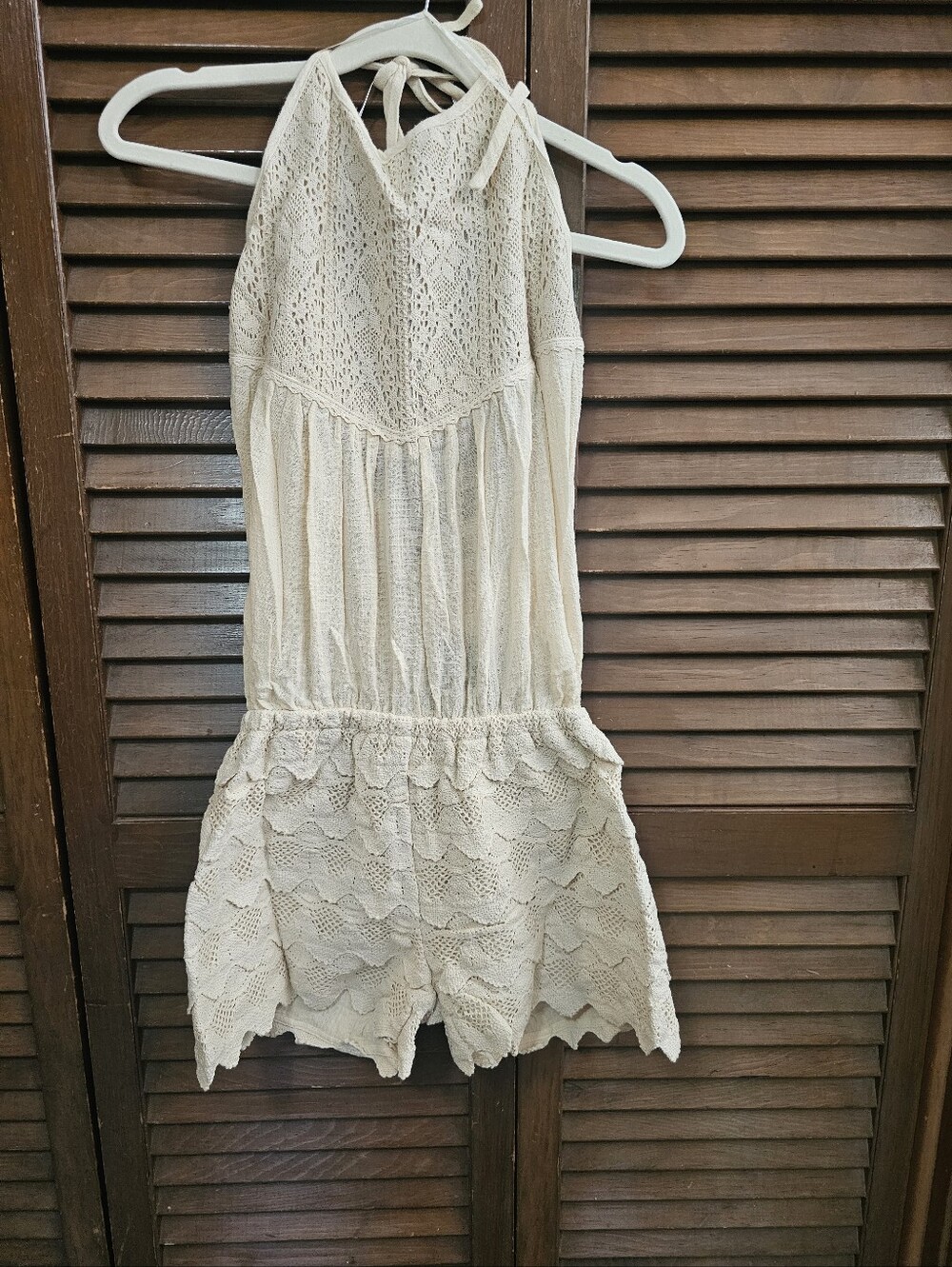Signature8 Cream Crochet Lace Halter Romper
